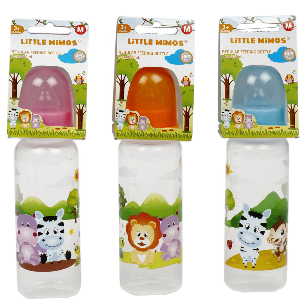 8 oz Little Mimos Baby Bottle with Silicone Nipple- 3 Assortments 