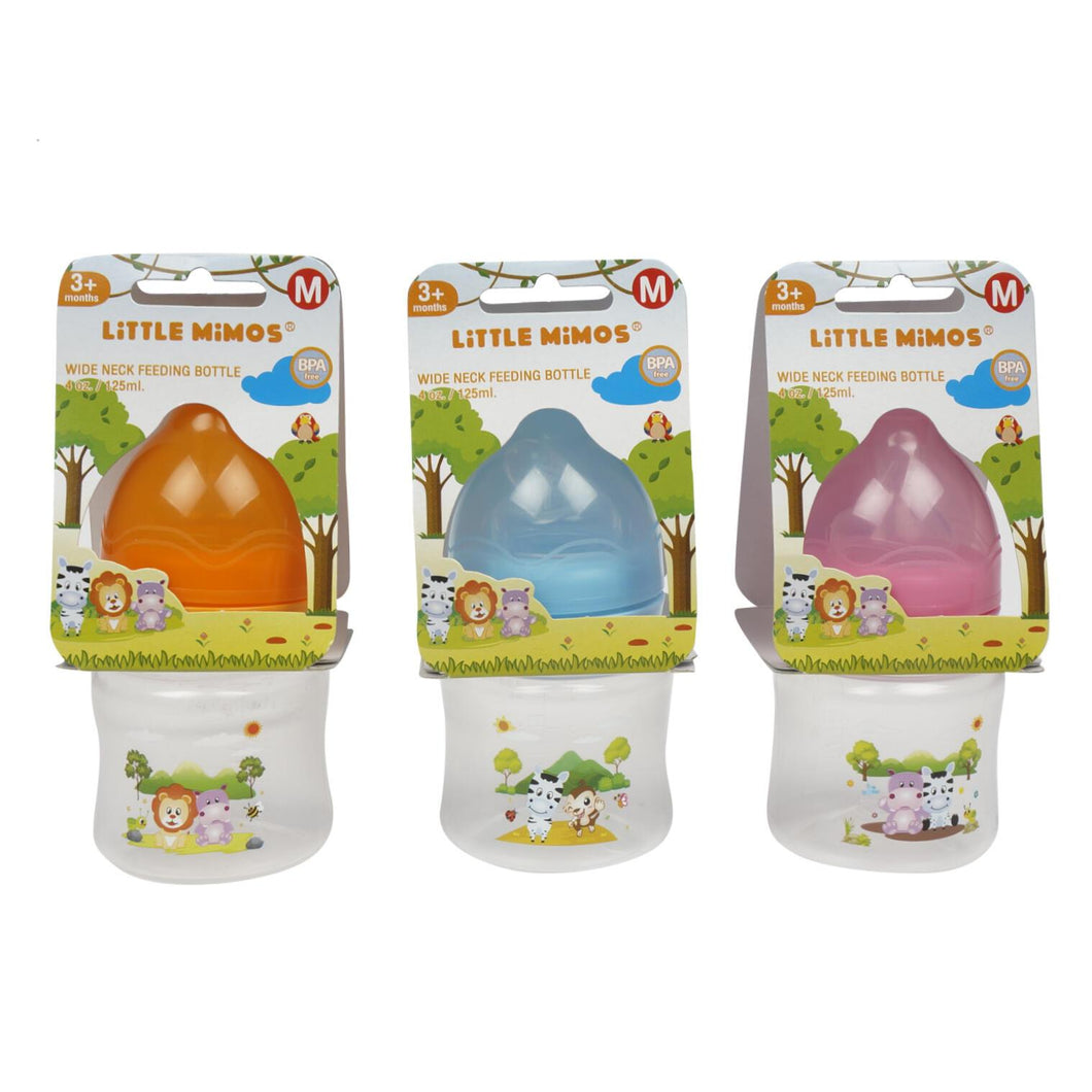 4 oz Little Mimos Baby Bottle with Silicone Nipple- 3 Assortments 