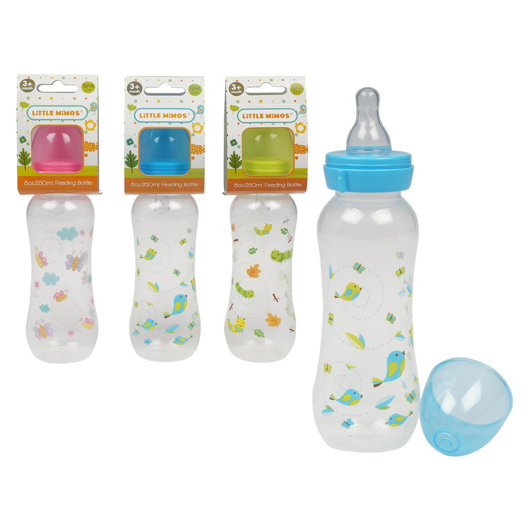 8 oz Little Mimos Baby Bottle with Silicone Nipple- 3 Assortments 