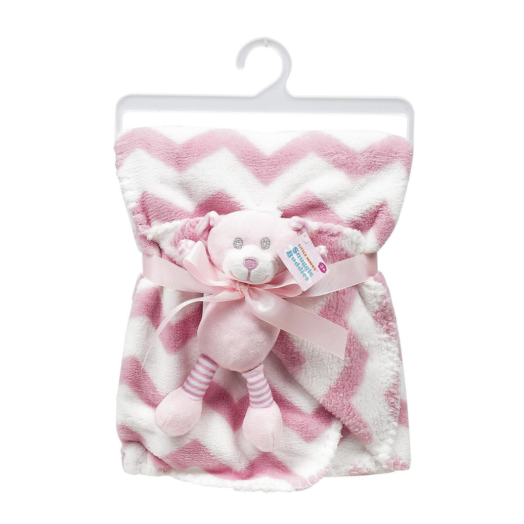 Little Mimos Baby Blanket with Bear Plush- Pink and White 