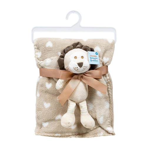 Little Mimos Baby Blanket with Lion Plush- Brown and Beige 