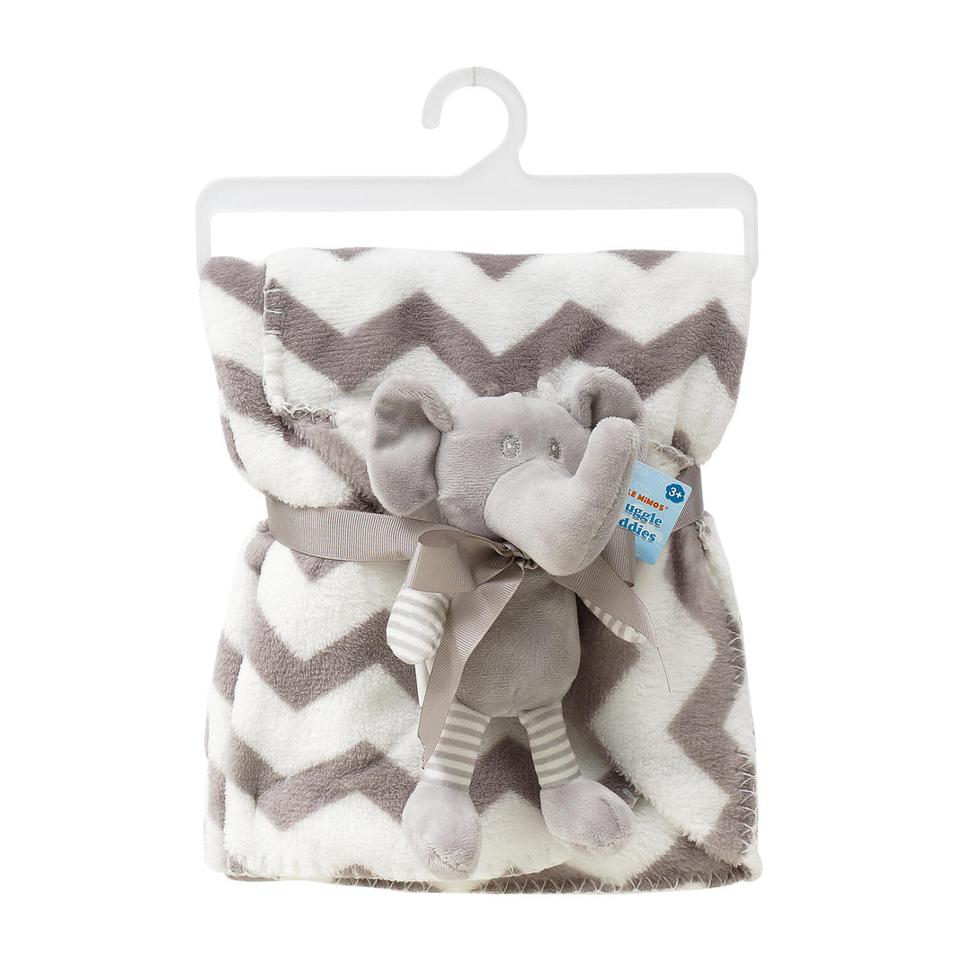 Little Mimos Baby Blanket with Elephant Plush- Grey and White