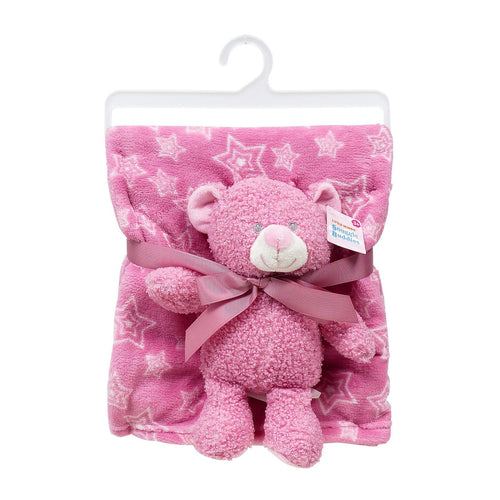 Little Mimos Baby Blanket with Bear Plush- Pink 