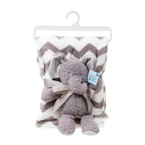 Little Mimos Baby Blanket with Elephant Plush- Grey and White 