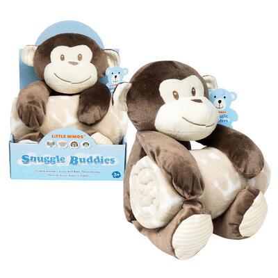Little Mimos Baby Blanket with Monkey Plush- Brown and Beige 