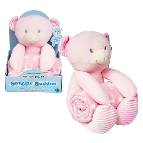 Little Mimos Blanket with Bear Plush- Pink and White 