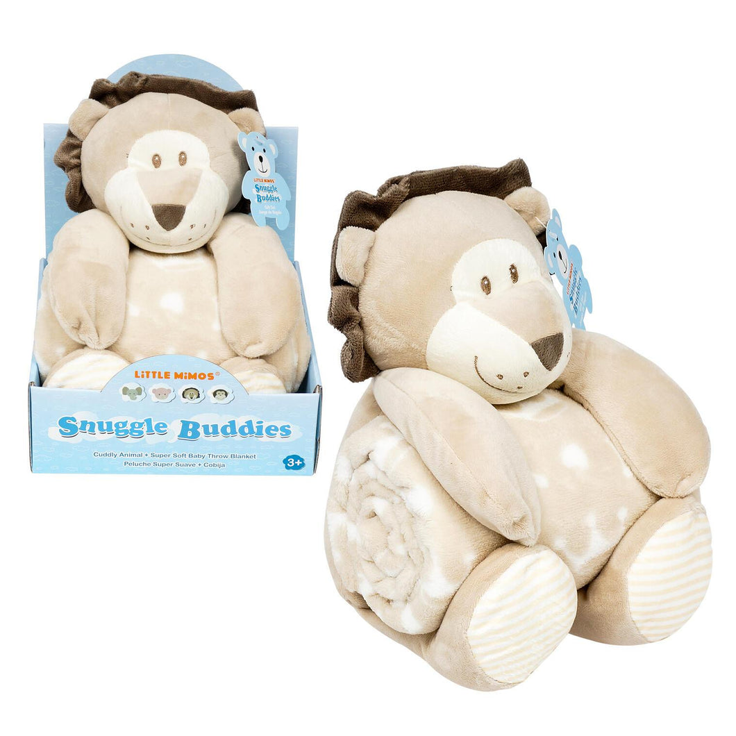 Little Mimos Baby Blanket W/ Lion Plush- Beige and White 