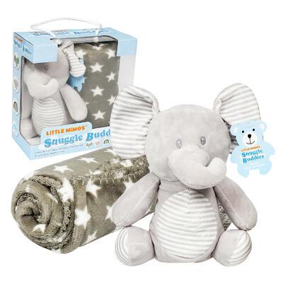 Little Mimos Baby Blanket with Elephant Plush- Grey and White 