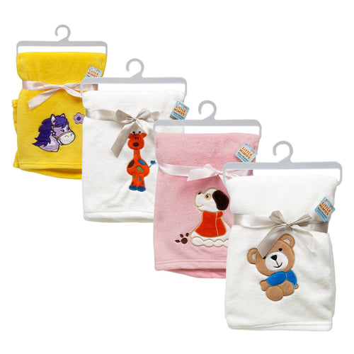 Little Mimos Animal Embroidered Baby Blanket- 4 Assortments